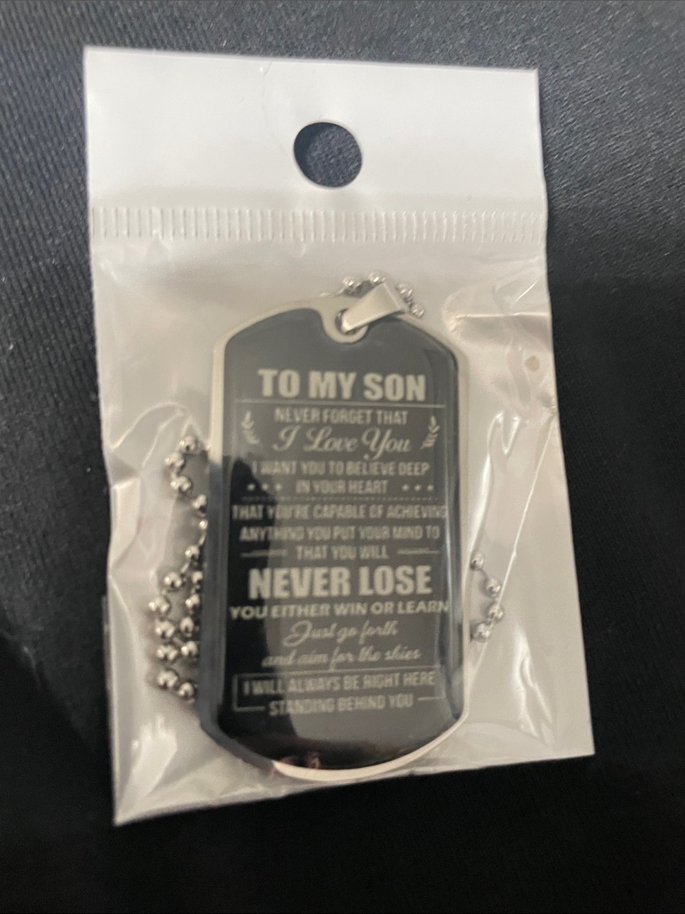 "To My Son" Engraved Dog Tag Necklace - Black Silver
